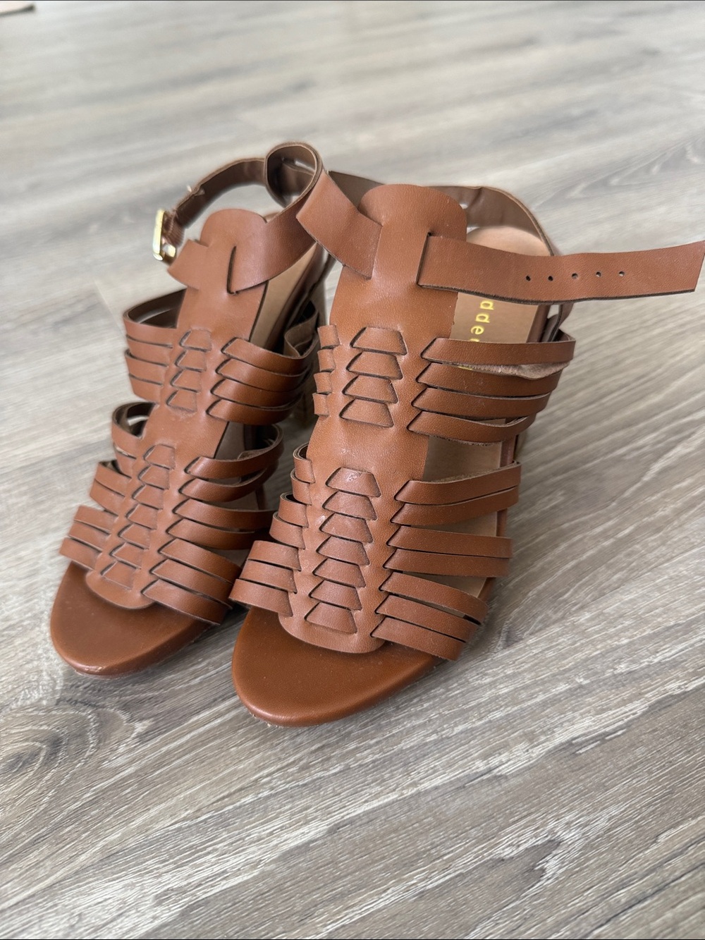 Madden Girl Brown Strappy Woven Heeled Sandals